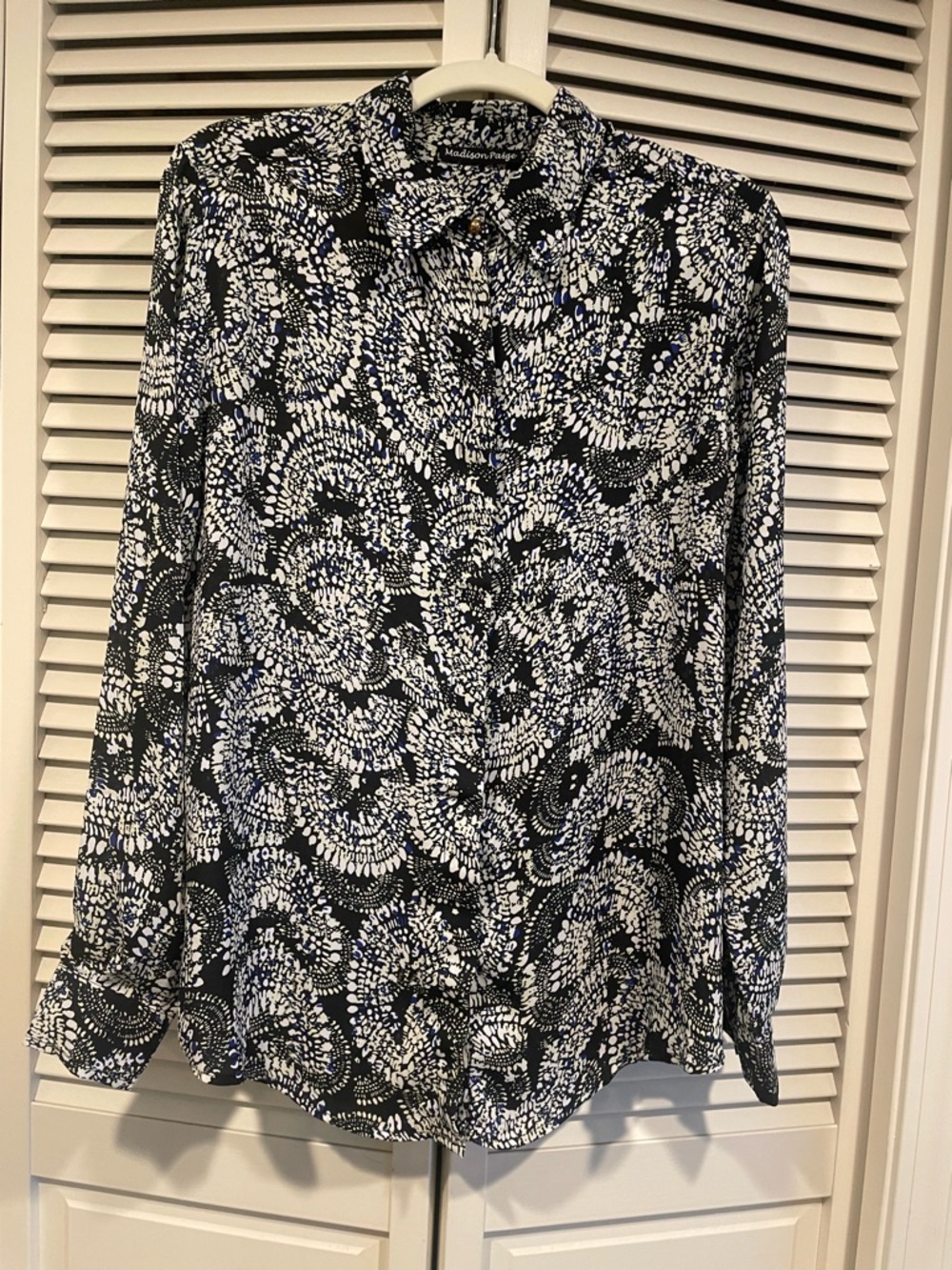 Black, White, Blue with Yellow highlights Long-Sleeve Blouse - Madison Paige